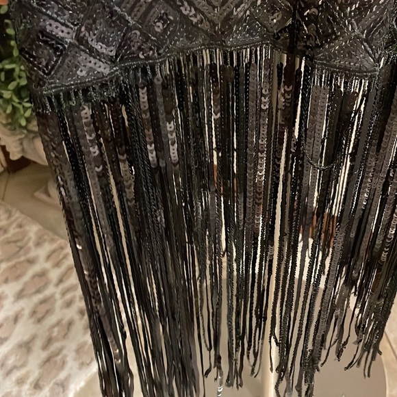 NIDODILEDA luxury soft wool formal midi media dress sequins fringe sweater blk M - Picture 7 of 17